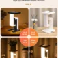 Four images of a minimalist lamp that functions as a night light, wireless charger, and decoration. Features include load bearing and wireless charging capabilities.