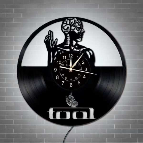 Skeletal Brain Wall Clock 8 Skeletal Brain Wall Clock featuring a human figure design and the word "tool" at the bottom, mounted on a brick wall.