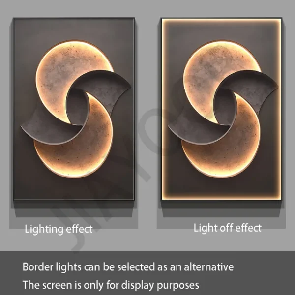 Modern Luxury LED Wall Lamp With Simple Texture Style Foyer Living Room Decoration Luminous Corridor Hanging Mural Lights – C 8 Two wall decorations with a circular design, one with lighting effect and the other without. Border lights can be selected. The screen is for display purposes only.