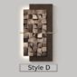 Decorative wall panel labeled "Style D," featuring a geometric pattern of square wooden blocks with a horizontal metal accent.